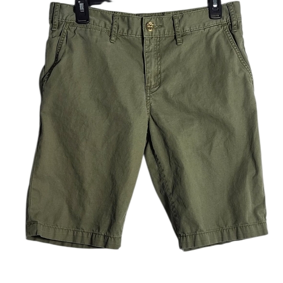 TORY BURCH 100% Cotton Bermuda Chino Olive Green Shorts Size 28 - Picture 1 of 16